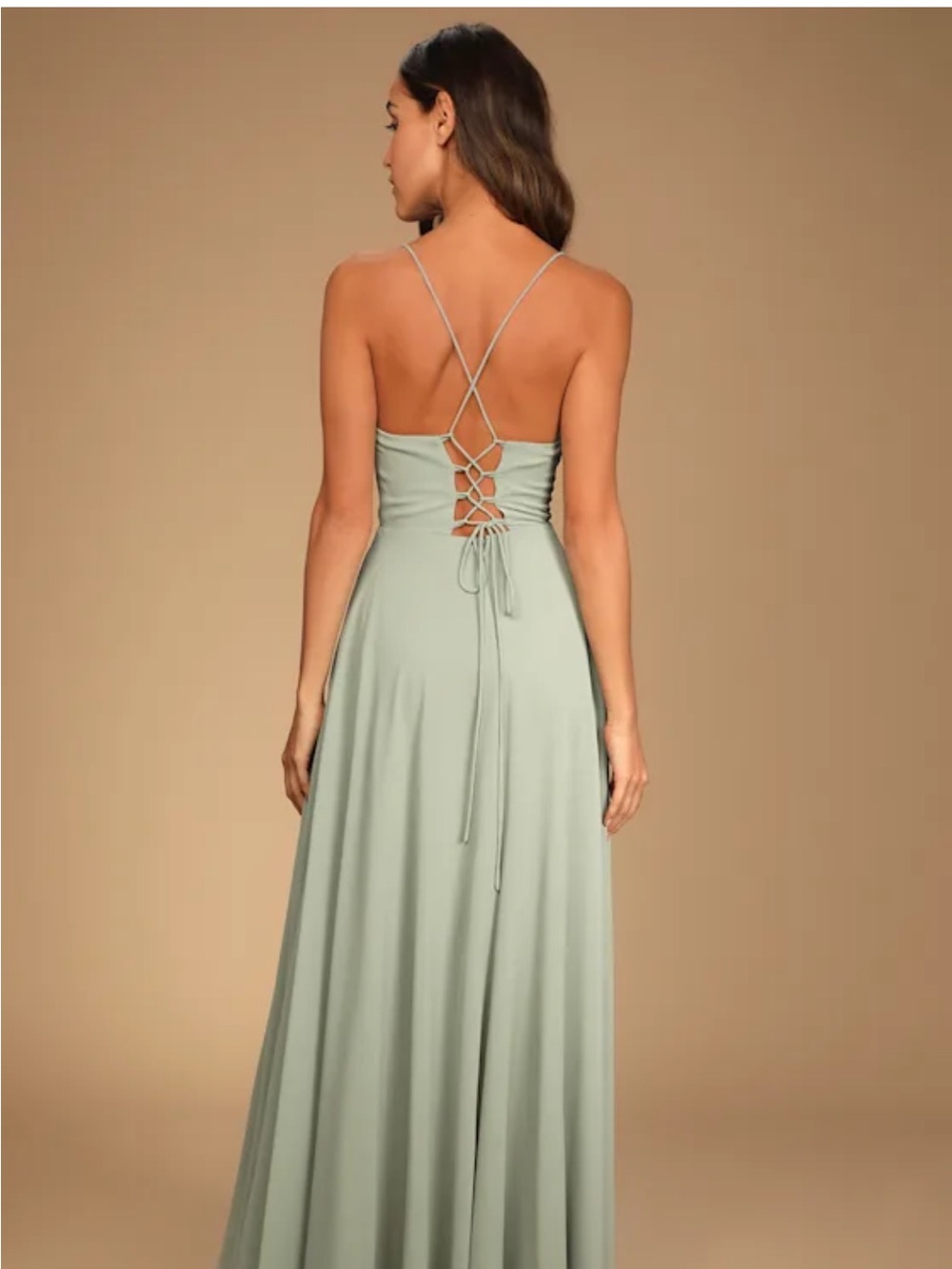 Lulu's Sage Green Lace-Up Back Maxi Dress